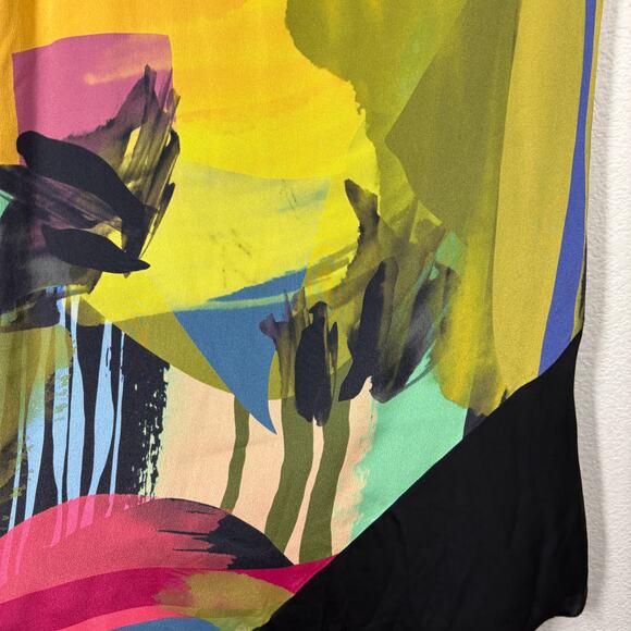 Nicole Miller Small Asymmetric Sheath Dress Black Yellow Silk Blend Abstract - Picture 7 of 9